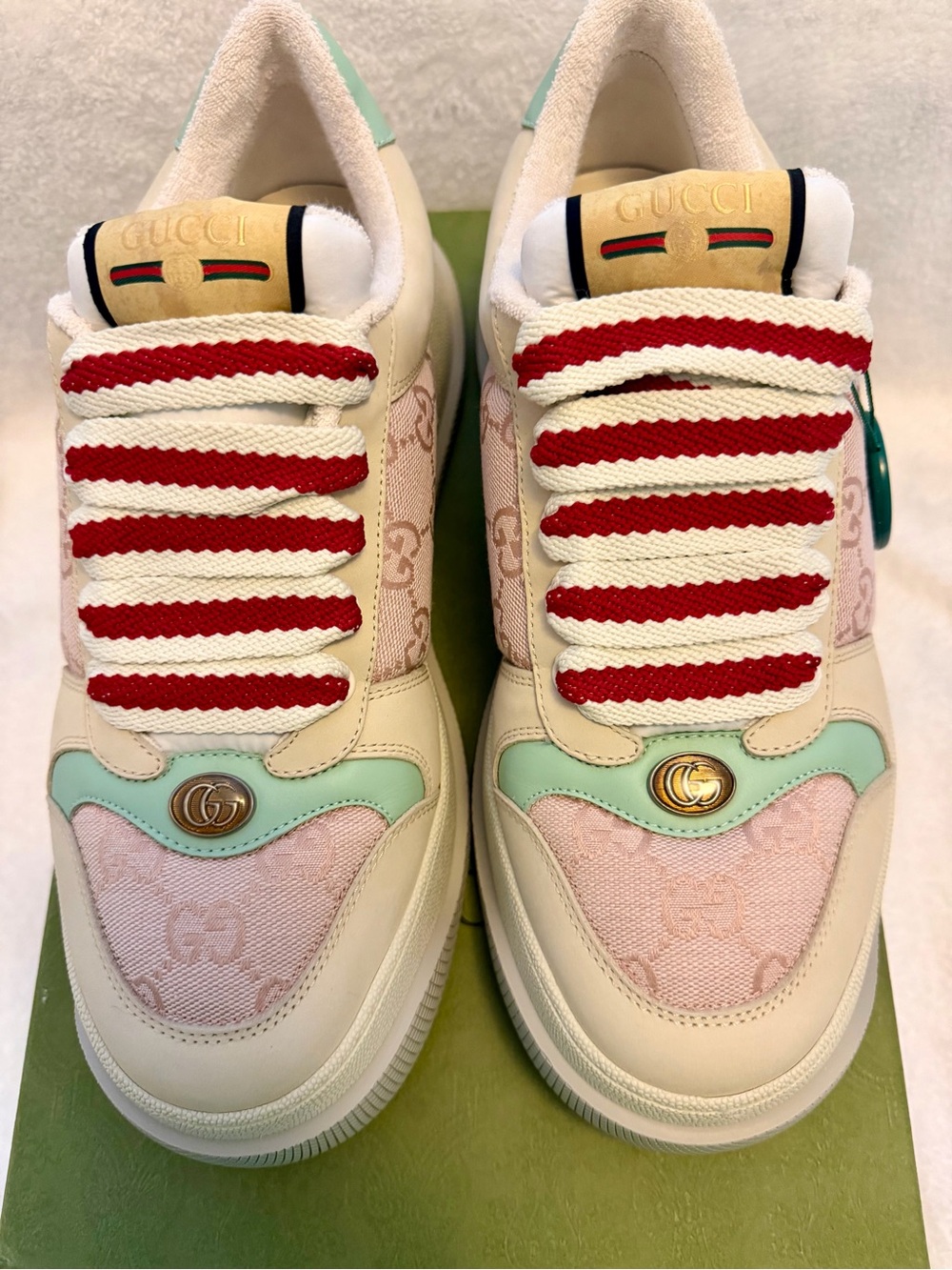Gucci Screener Sneaker- Women's Pink & Mint Ace Low Top Sneakers